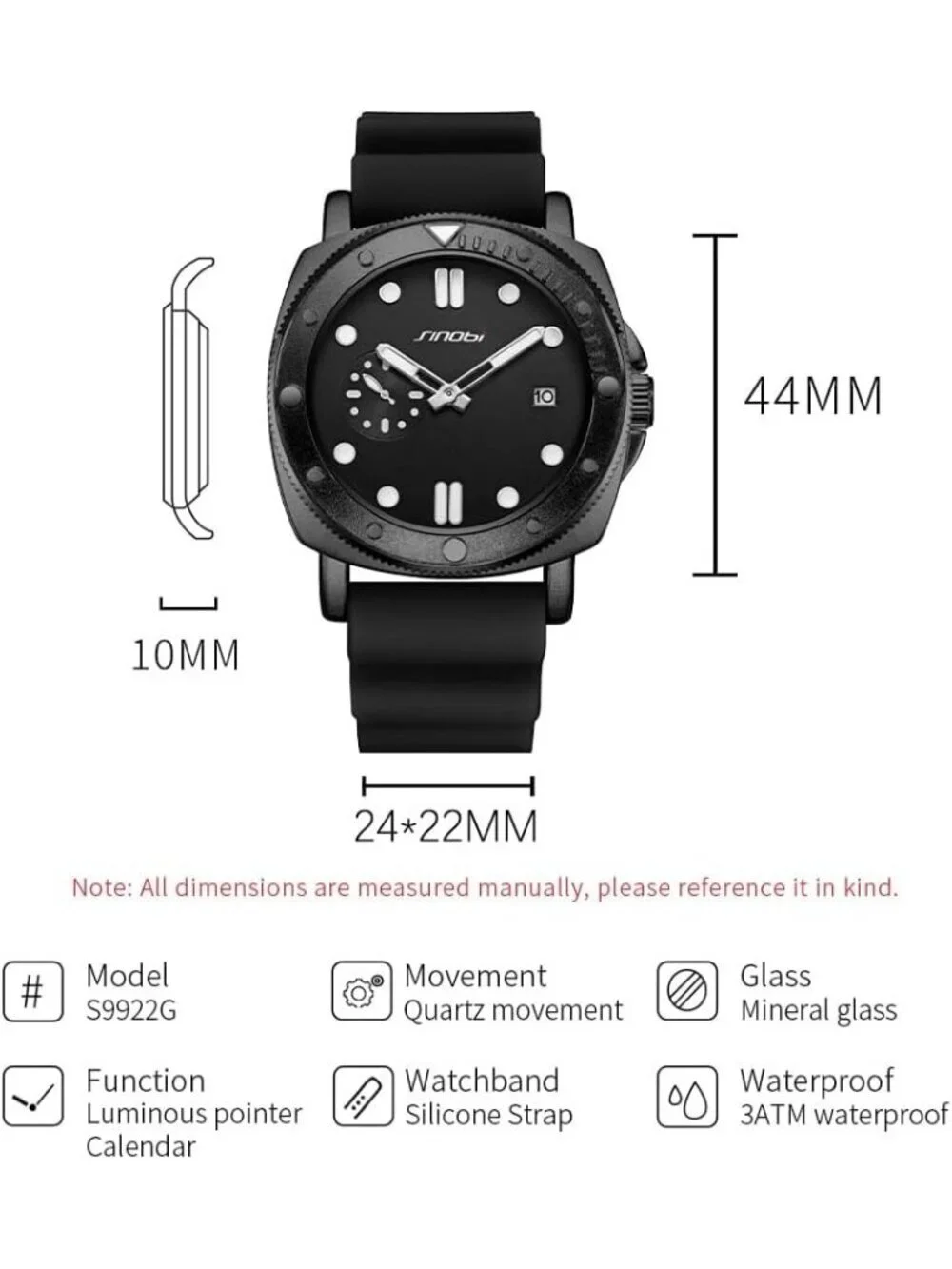 Men's Black Analog Silicone Strap Water Resistant Rotating Bezel Wrist Watch